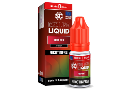 Flasche des SC Red Line Red Mix von RavenSmoke DE, erhältlich in verschiedenen Nikotinstärken für individuelles Dampfen.