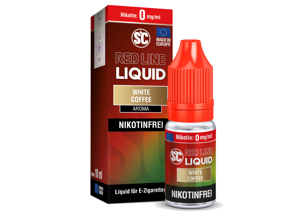 Das SC - Red Line - White Coffee - Nikotinsalz Liquid in einer ästhetisch ansprechenden Flasche, perfekt für E-Zigaretten-Anwender, die das intensive Aroma von weißem Kaffee genießen wollen.