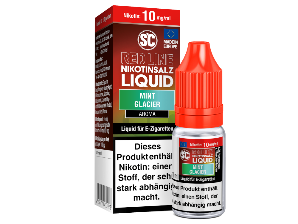 Genussvoll dampfen mit SC Red Line Mint Glacier Nikotinsalz Liquid, das intensiven Minzgeschmack und Frische vereint.