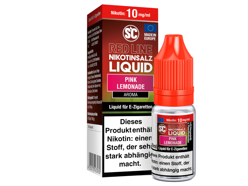 Genießen Sie das SC Red Line Pink Lemonade Nikotinsalz Liquid, das für ein außergewöhnliches Dampferlebnis gedacht ist.