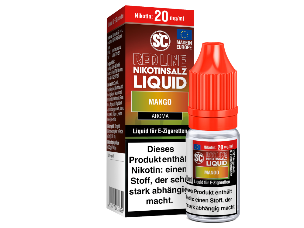 Hochwertige Zutaten im SC Red Line Mango Nikotinsalz Liquid von RavenSmoke DE, das ein unvergleichliches Aroma von sonnengereiften Mangos bietet.