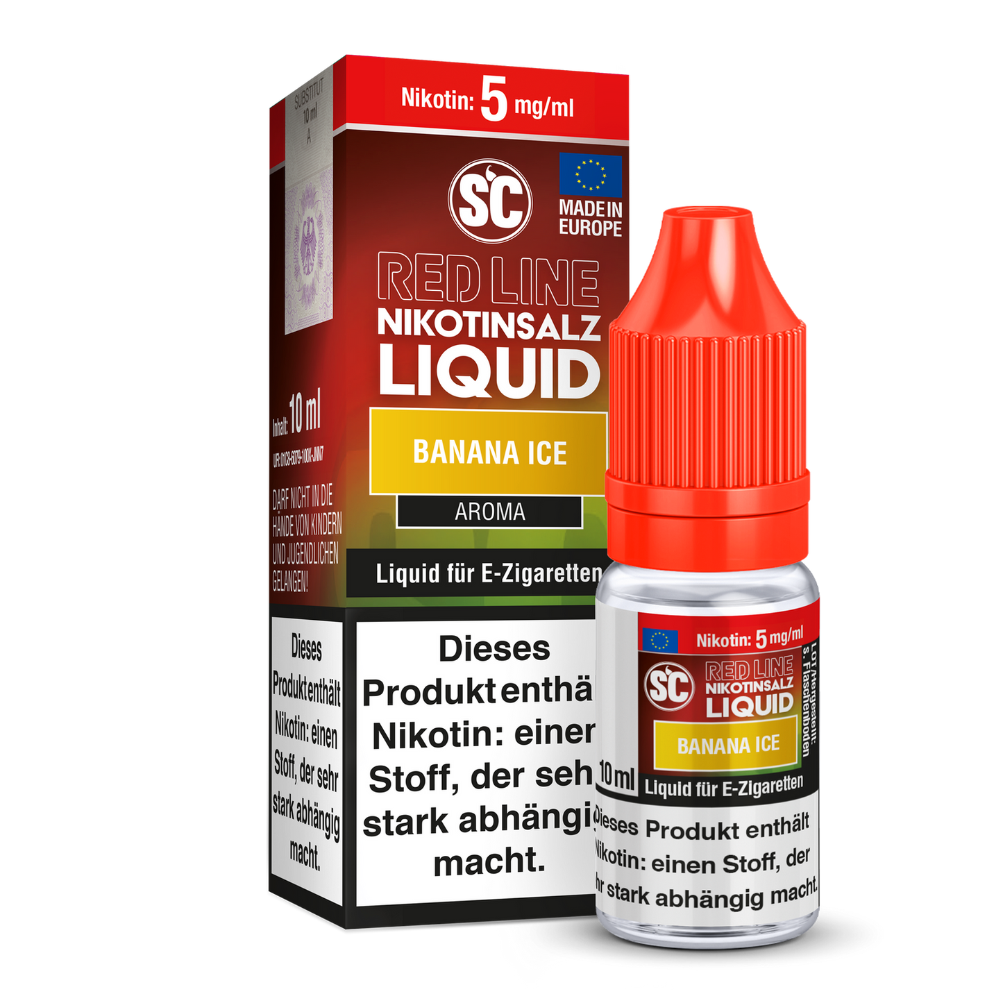 SC Red Line Banana Ice Nikotinsalz Liquid - Intensiver Bananengeschmack mit kühler Note in einer Flasche, perfekt für Dampfer.