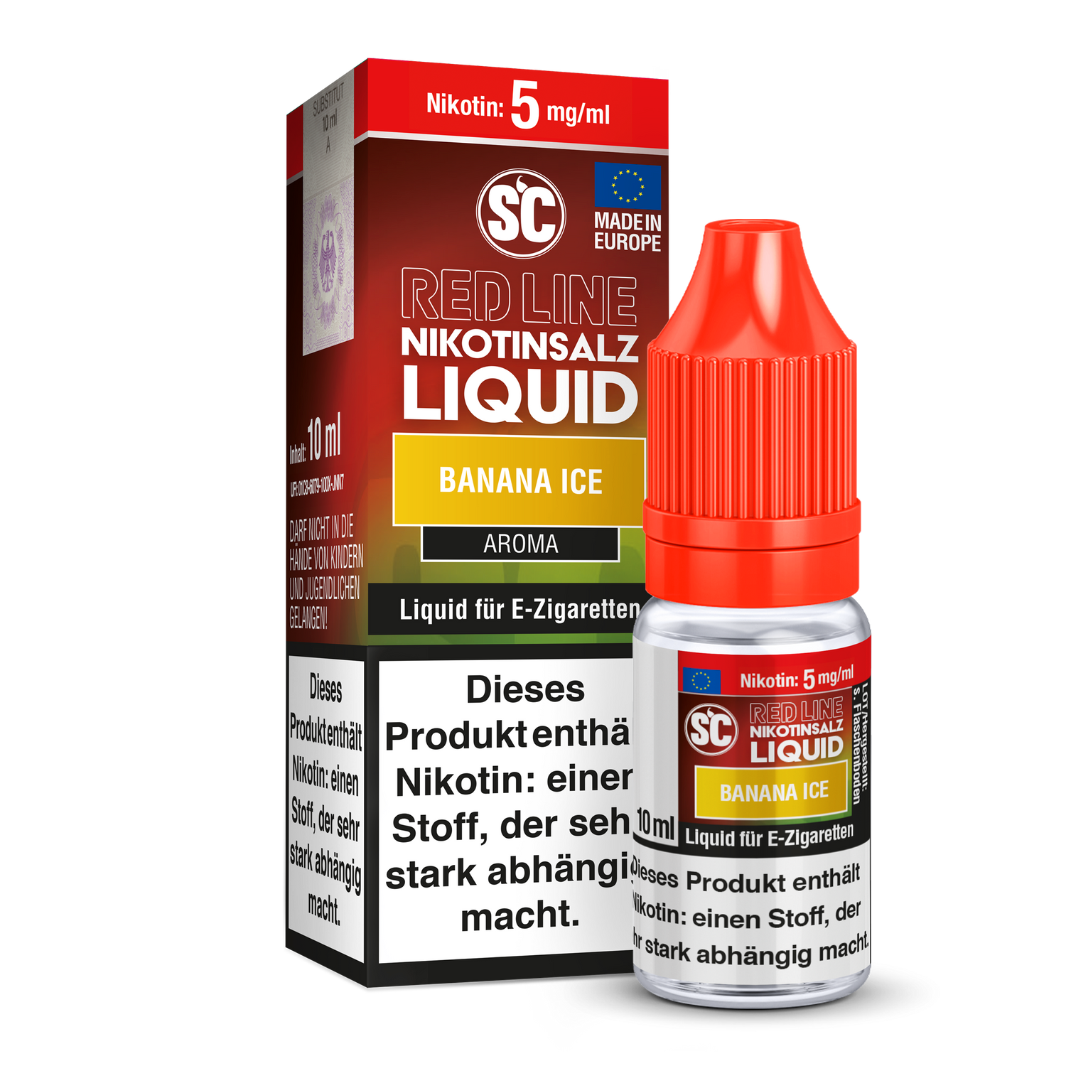 SC Red Line Banana Ice Nikotinsalz Liquid - Intensiver Bananengeschmack mit kühler Note in einer Flasche, perfekt für Dampfer.
