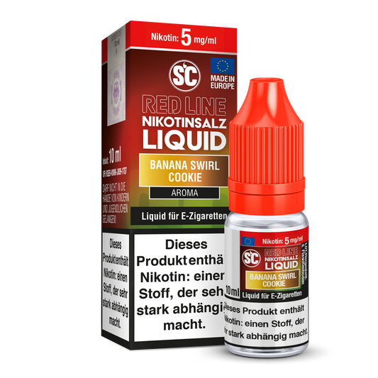 SC Red Line Banana Swirl Cookie Nikotinsalz Liquid - Inhalt und Verpackung mit Bananenstrudel Geschmacksrichtung.