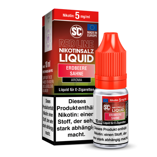 SC Red Line Erdbeere Sahne Nikotinsalz Liquid - Intensiver Geschmack von Erdbeere mit Sahne in einer stilvollen Flasche präsentiert.