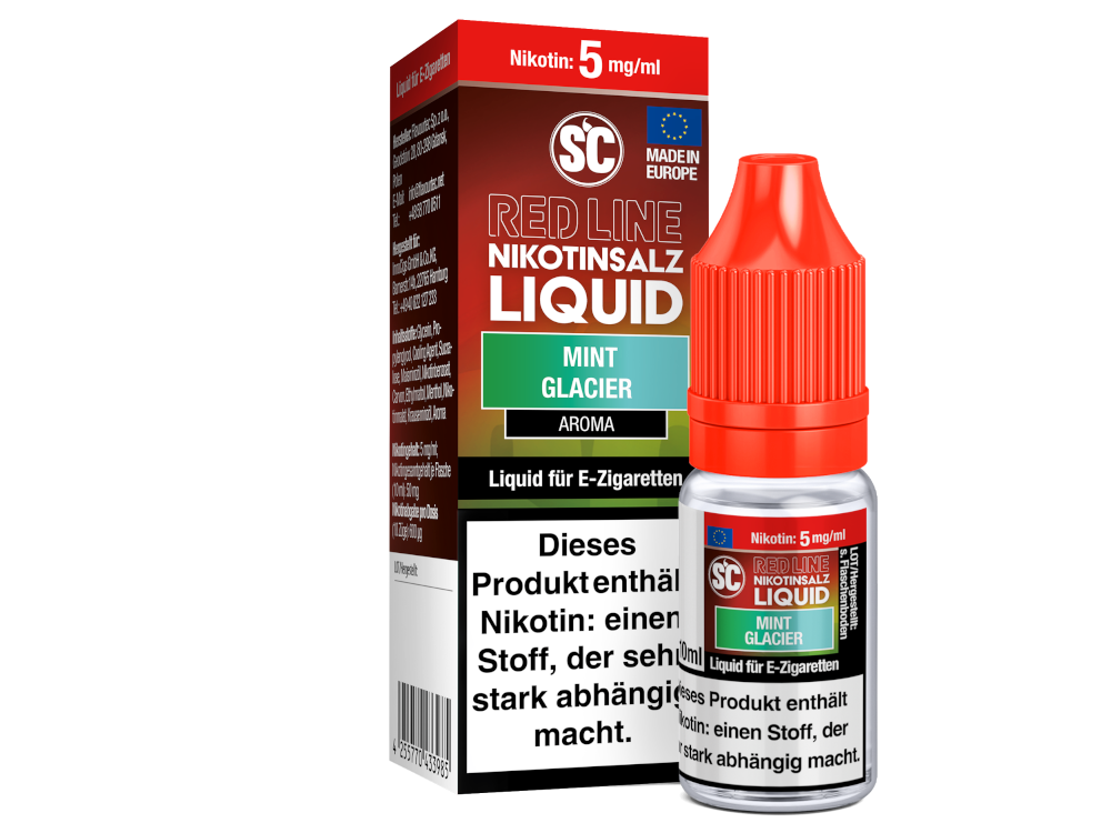 SC Red Line Mint Glacier Nikotinsalz Liquid – Intensiver Minzgeschmack, präsentiert in einer modernen Verpackung.