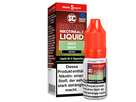 Produktbild des SC - Red Line - White Grape Nikotinsalz Liquids, das den intensiven Geschmack von frischen Weintrauben veranschaulicht.