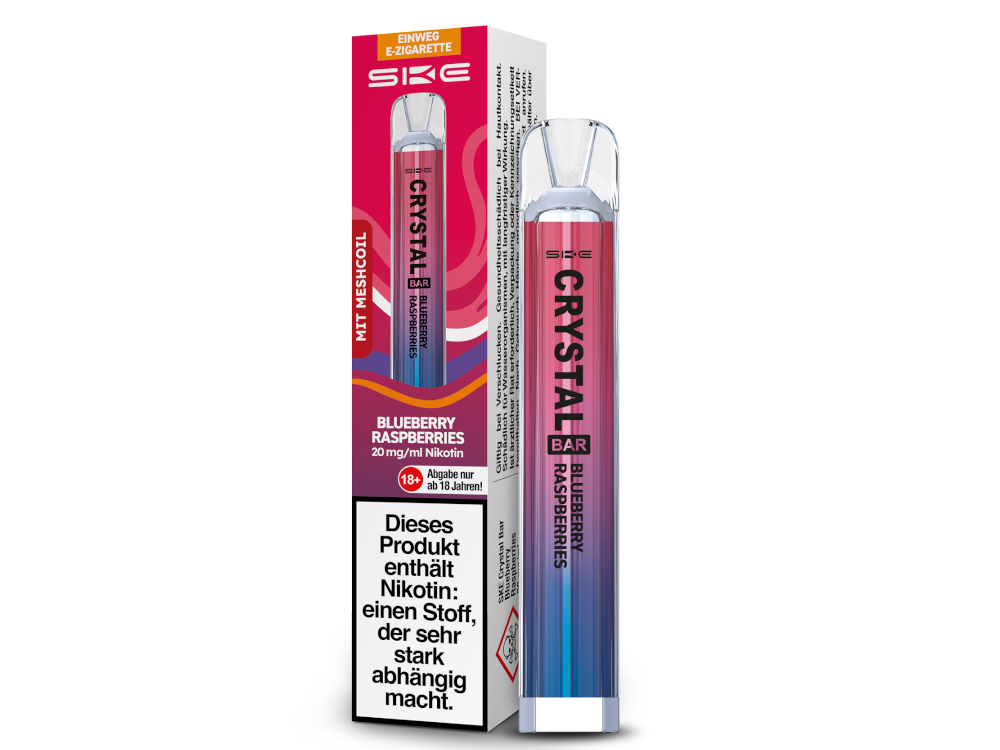 SKE - Crystal Bar Einweg E-Zigarette 20mg, 350 mAh, 600 Zügen & 27 Sorten