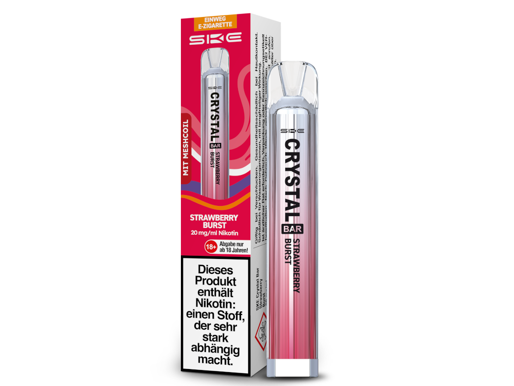 Die SKE Crystal Bar E-Zigarette vor einem lebendigen Hintergrund, zur Attraktivität beigetragen.