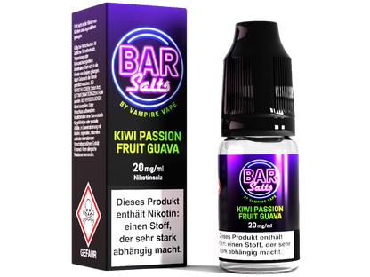 Nikotinsalz Liquid von Vampire Vape - Bar Salts mit Kiwi Passion Fruit Guava Geschmack, verschiedene Stärken 5 mg/ml, 10 mg/ml oder 20 mg/ml.