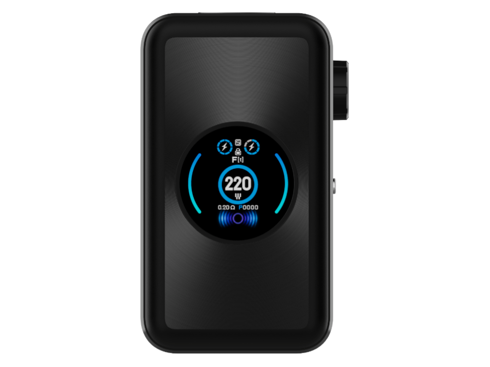 Vaporesso - Gen Max 220 Watt Akkuträger, Nahaufnahme des Einstellrads und der Feuertaste für eine benutzerfreundliche Bedienung.