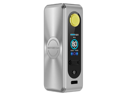 Nahaufnahme des 0,96 Zoll TFT-Displays des Vaporesso Gen SE, das wichtige betriebliche Parameter anzeigt.