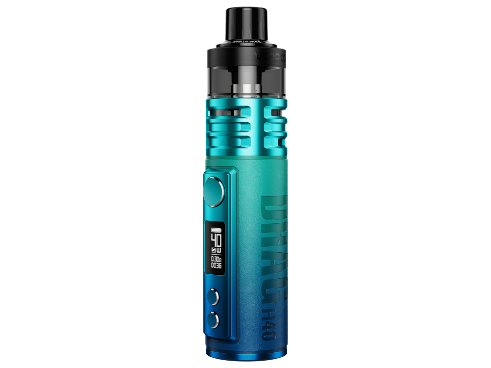 VooPoo Drag H40 E-Zigaretten Set, das seitlich angeordnete OLED-Display und die Bedienelemente zeigt.