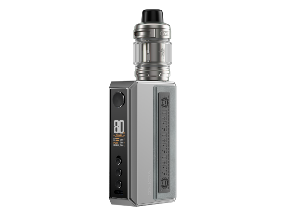 Nahaufnahme des UFORCE-X Clearomizers, der Teil des VooPoo Drag 5 E-Zigaretten Sets ist.