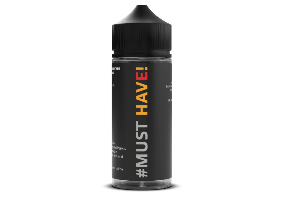 Verpackung von Must Have - Longfills 10 ml - E, hochkonzentriertes Aroma für E-Zigaretten, mit Hinweisen zur Produktsicherheit.