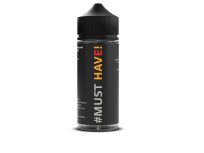 Verpackung von Must Have - Longfills 10 ml - E, hochkonzentriertes Aroma für E-Zigaretten, mit Hinweisen zur Produktsicherheit.