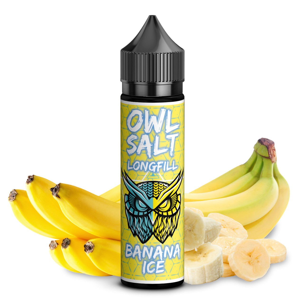 Banana Ice Overdosed OWL Salt Longfill 10ml: Kühler Bananengeschmack in einer stilvollen Flasche, ideal für E-Zigaretten-Liebhaber, die fruchtige und erfrischende Aromen bevorzugen.