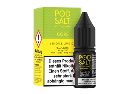 Pod Salt Core Nikotinsalz Liquid Lemon & Lime Ice - E-Zigaretten Liquid im 10 ml Format, fruchtige und kühlende Noten.