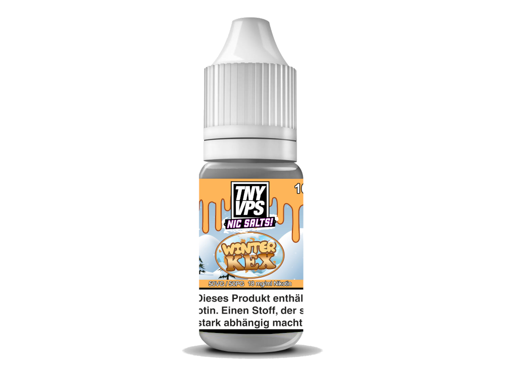 Nikotinsalz Liquid Winter Kex von TNYVPS, 18 mg/ml Nikotin, perfekt für die Verwendung in E-Zigaretten, winterlicher Geschmack.