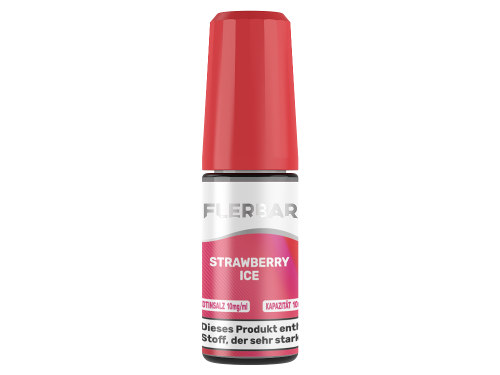 Flerbar Liquid Strawberry Ice, Nikotinsalz Liquid in der 10 ml Flasche, geschmackvolle Kombination aus Erdbeere und Kühle, erhältlich in zwei Nikotinstärken.