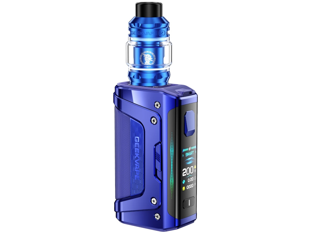 Das Display des GeekVape Aegis Legend 5 E-Zigaretten Sets, zeigt diverse Betriebsmodi und Leistungseinstellungen an