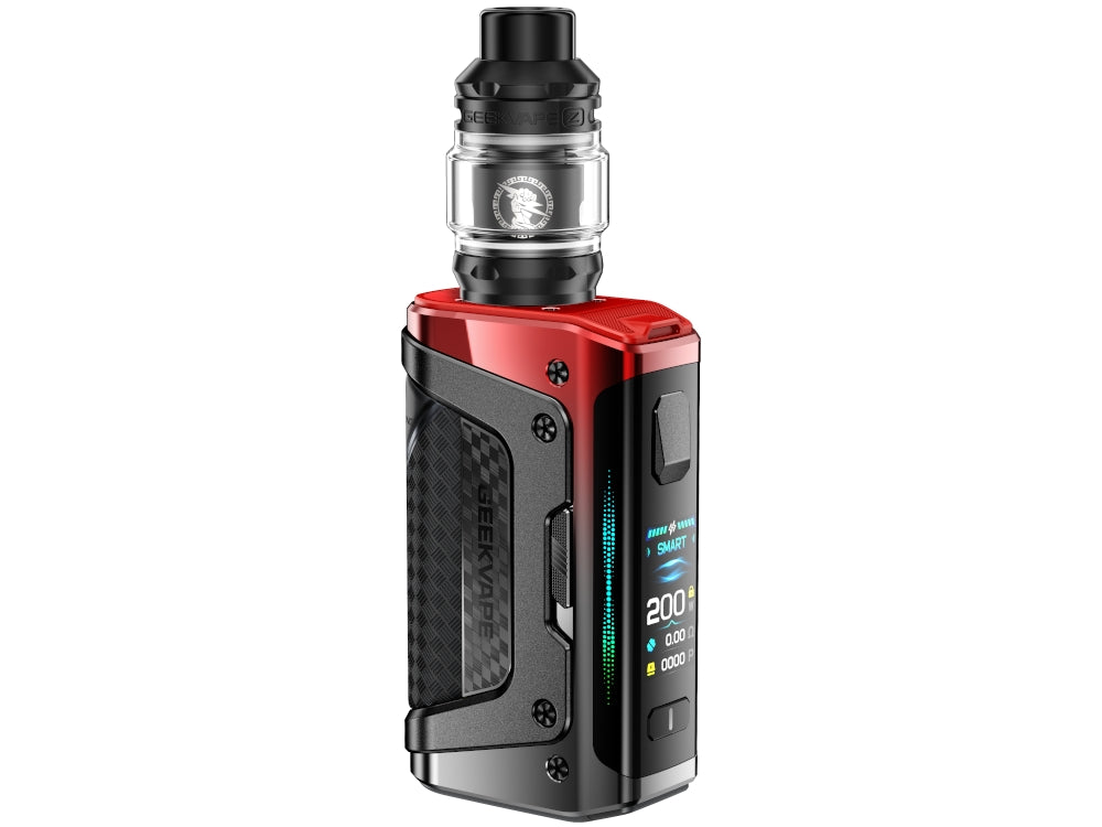 Detailaufnahme des Z Subohm Clearomizers im GeekVape Aegis Legend 5 E-Zigaretten Set, innovatives Top-Filling-System und Airflow-Control