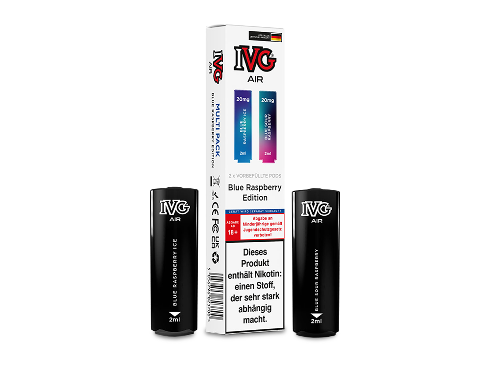 IVG AIR Pod Multi Flavour Edition - 2 Stück pro Packung, vorbefüllte Cartridge für den IVG AIR 2in1 Akku mit 1,0 Ohm Mesh Coil für ein erstklassiges Dampferlebnis in verschiedenen Geschmacksrichtungen.