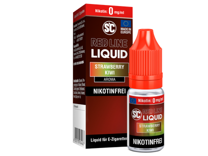 Detailaufnahme von SC Red Line Strawberry Kiwi Nikotinsalz Liquid, das für seine volle Aromaentfaltung bei jeder Dampfpause bekannt ist.