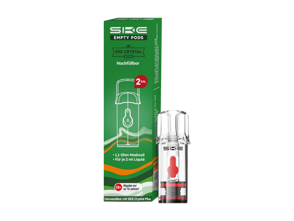 Vervollständigung des SKE Crystal Plus Systems: 2ml Leer-Pod mit seitlichem Befüllsystem und geeignet für eigene E-Liquids.