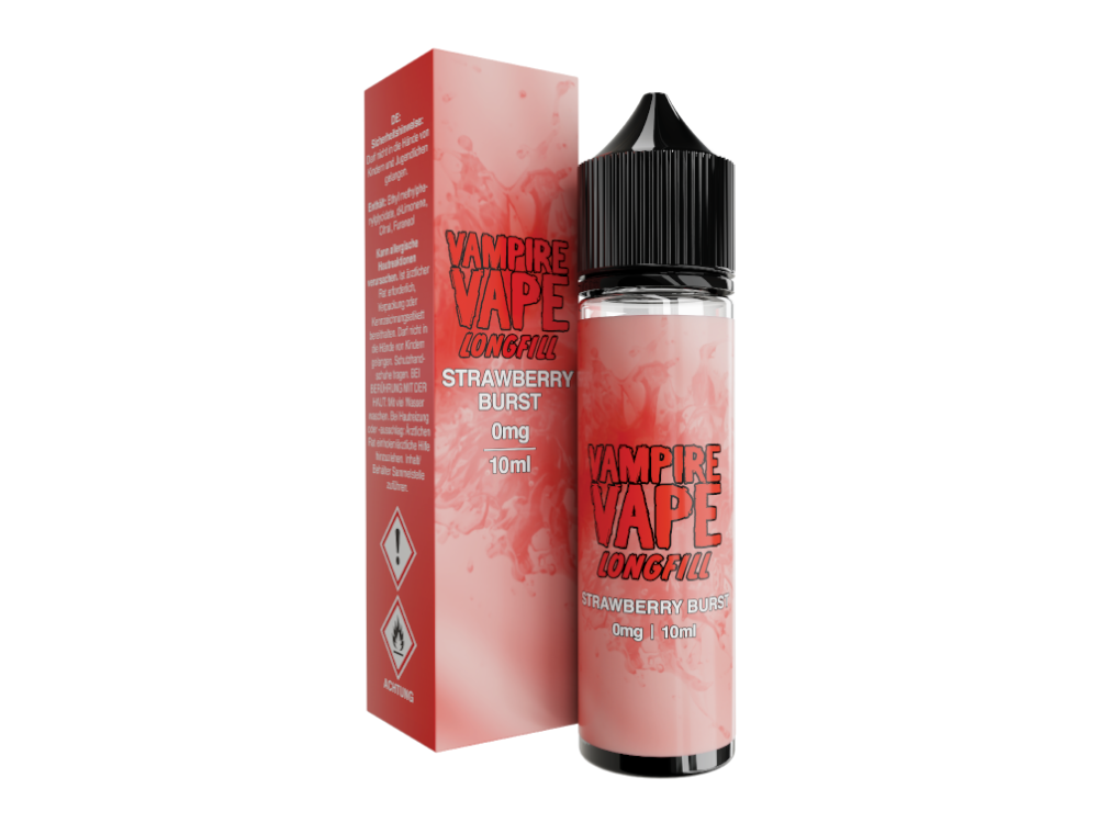 Vampire Vape - Longfills - 10 ml - Strawberry Burst: Anwendungsanleitung und Sicherheitsinformationen für das Erdbeer-Kaugummi Aroma, konform mit CLP-Verordnung.
