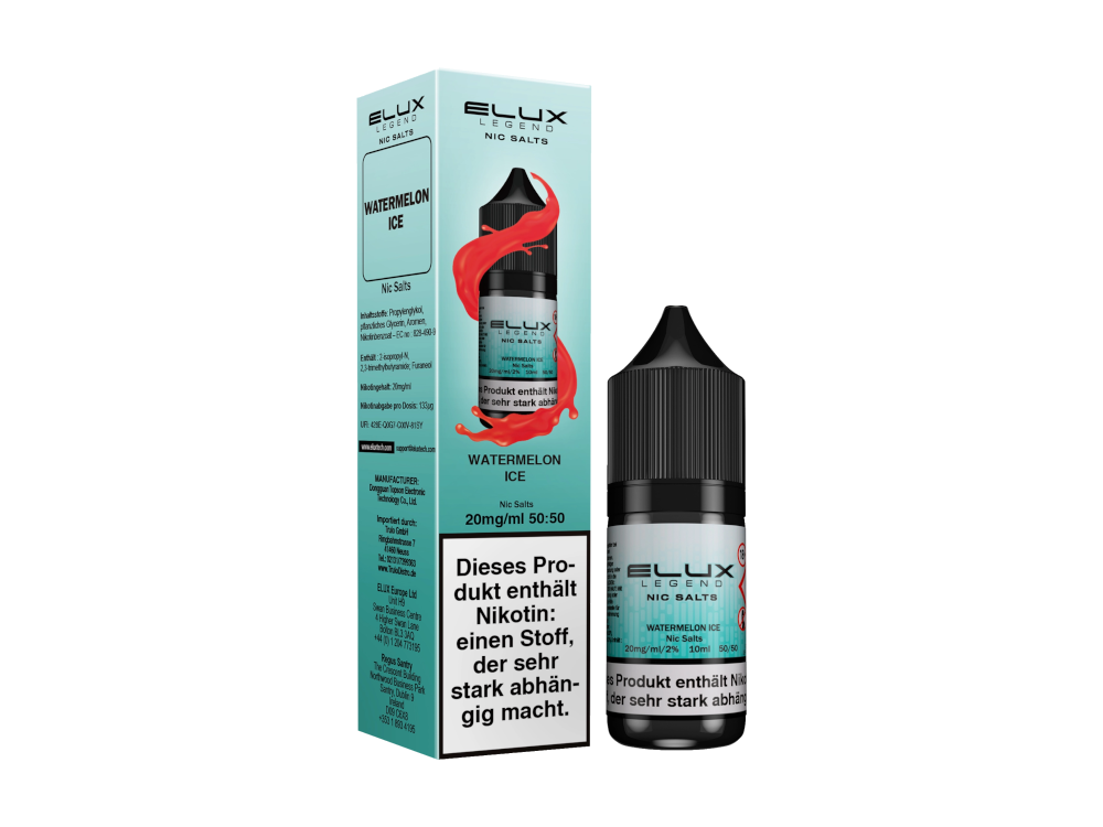 10ml Elux Nikotinsalz Liquid Watermelon Ice, ideal für Dampfen, mit starkem Wassermelonen-Aroma.