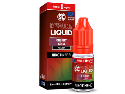 Visualisierung des SC Red Line Nikotinsalz Liquids mit Cola-Kirsche Aroma, ideal für E-Zigaretten.